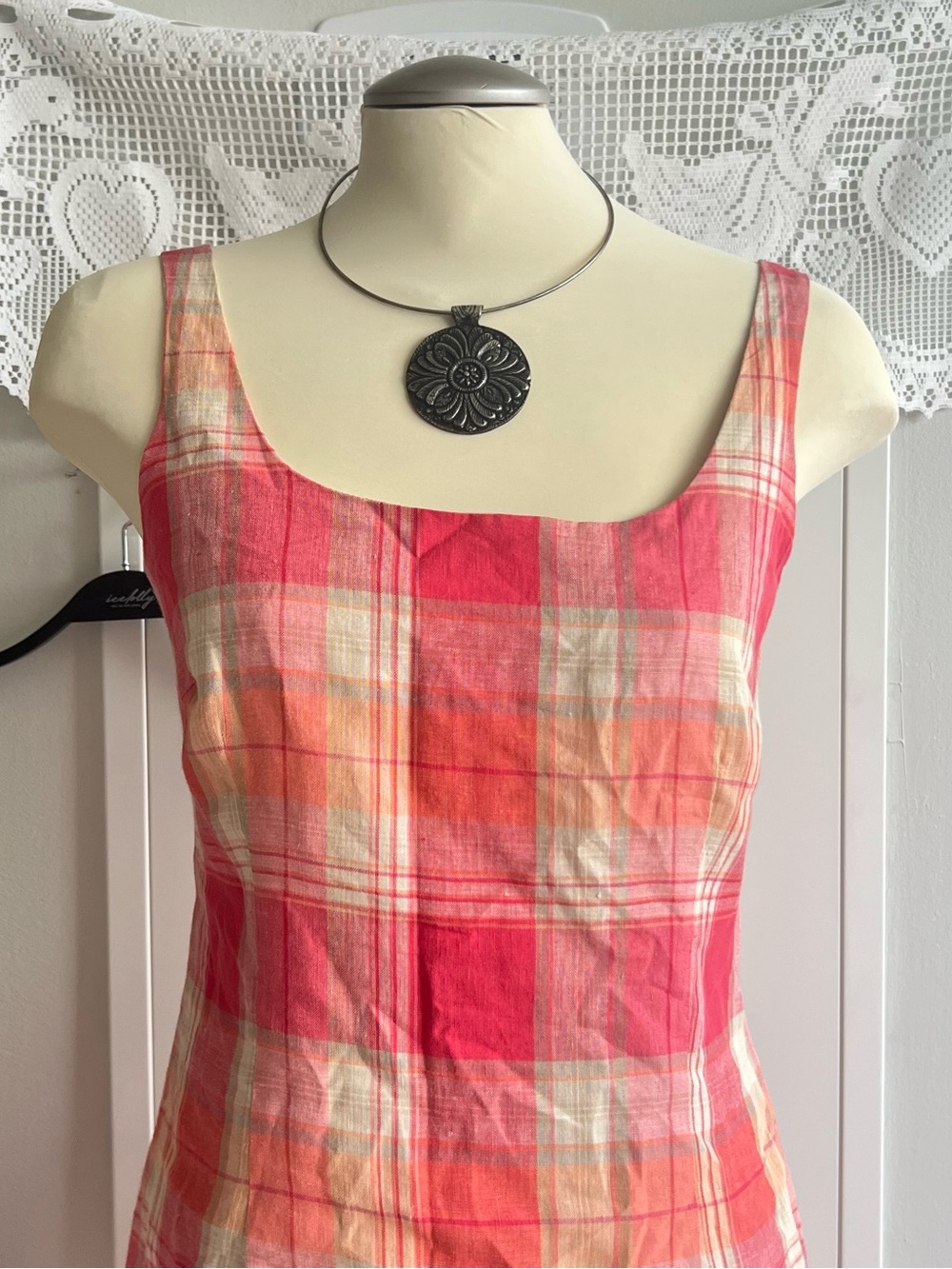 Vintage Jones New York linen pink plaid midi dress - Picture 3 of 10